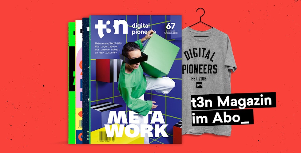 4er-Heftstapel und Digital-Pioneers-Tshirt