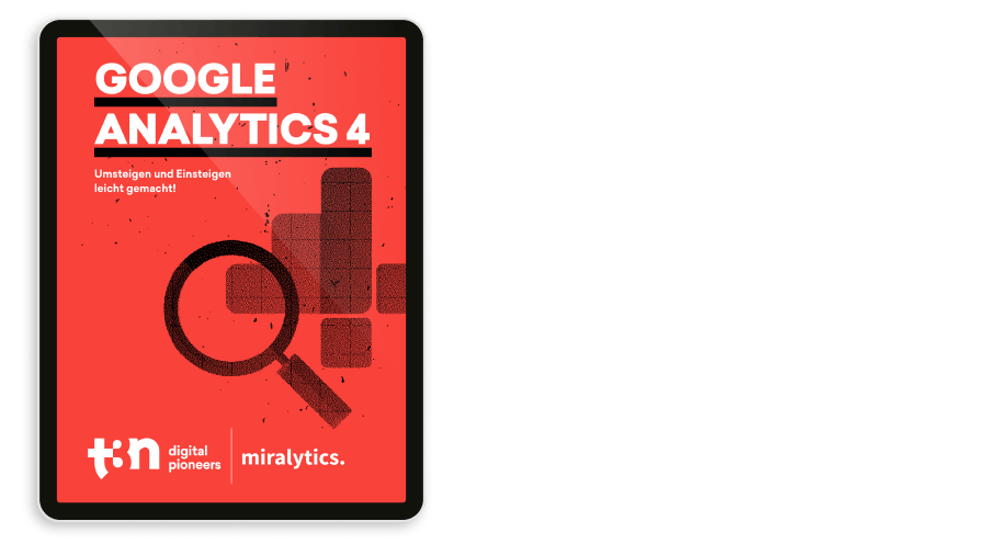 Das Cover des Google Analytics 4-Guides, dargestellt im iPad
