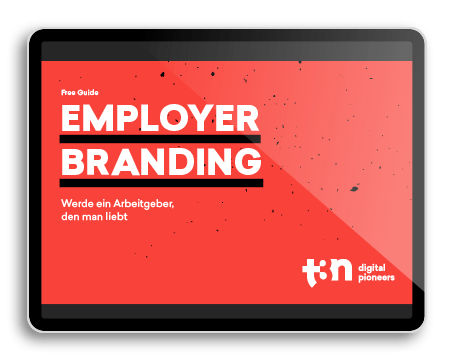 Das Cover des t3n Free Guides „Employer Branding“, dargestellt in einem seitlich ausgerichteten iPad