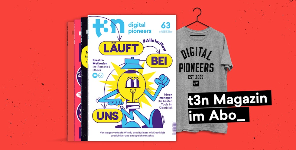 4er-Heftstapel und Digital-Pioneers-Tshirt