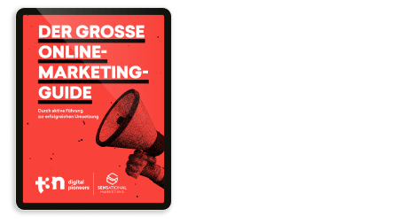 Das Cover des großen Online-Marketing-Guides, dargestellt im iPad