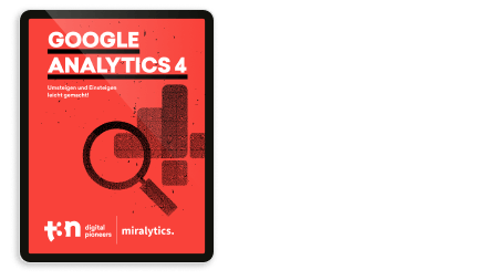 Das Cover des Google Analytics 4-Guides, dargestellt im iPad