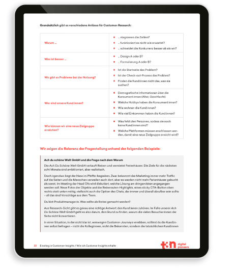 Eine Inhaltsseite des Guides „Der Linkedin-Report“, dargestellt auf einem iPad